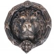 Heurtoir de porte en fonte verte et dorée statue tête de lion ronde - 24 cm