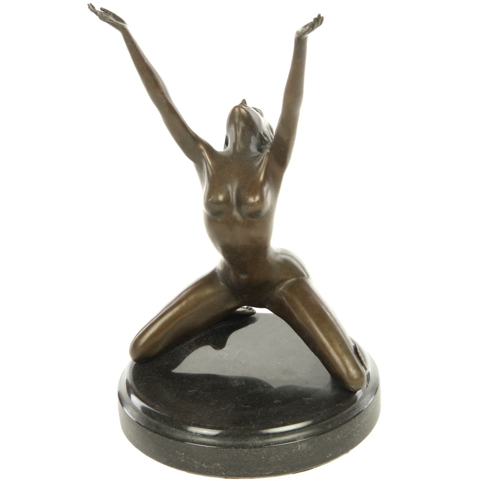 Statue érotique en bronze et marbre femme nue bras levés - 24 cm | ...