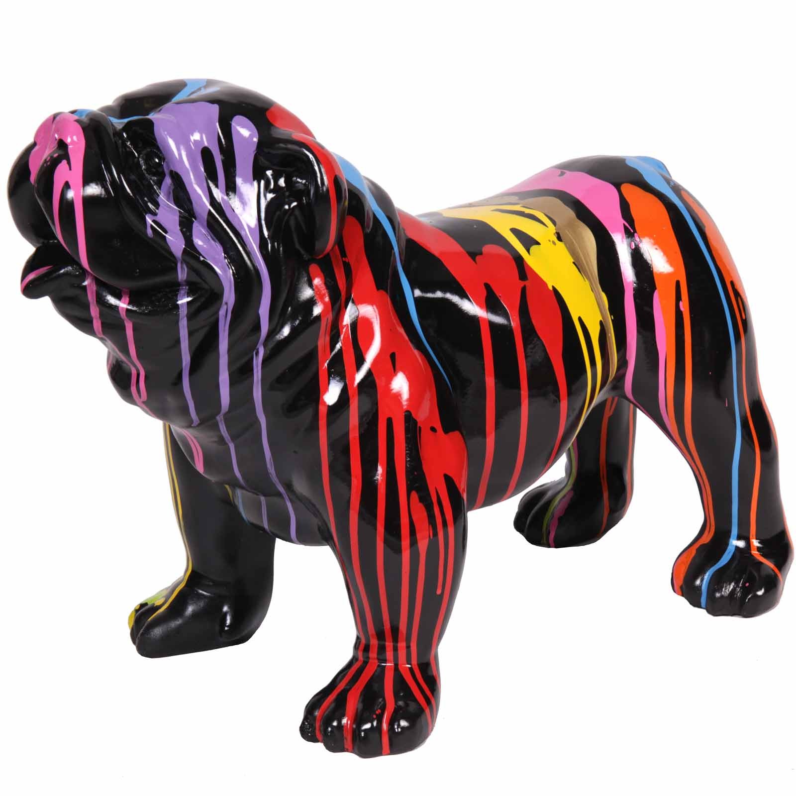 Statue en résine chien bouledogue anglais multicolore fond noir (Ge...