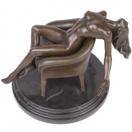 Statue érotique en bronze et marbre femme nue penchée en arrière - 22 cm