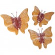 Set de trois statues papillons mural en terre cuite ocre jaune et marron -18 cm