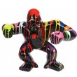 Statue en résine gorille singe agressif multicolore fond noir 36 cm