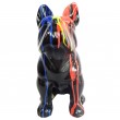 Statue chien en résine bouledogue Français assis multicolore fond noir - 43 cm