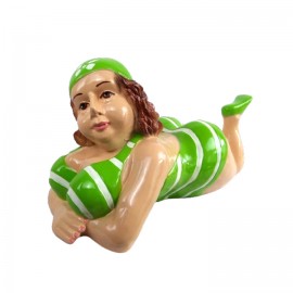 Statue baigneuse allongée en résine maillot vert 80 cm