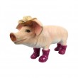 Statue en résine cochon avec chapeau et bottes fuchsia 60 cm