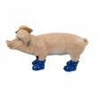 Statue en résine cochon avec chapeau et bottes bleu 60 cm