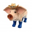 Statue en résine cochon avec chapeau et bottes bleu 60 cm