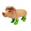 Statue cochon en résine avec chapeau et bottes verte 60 cm