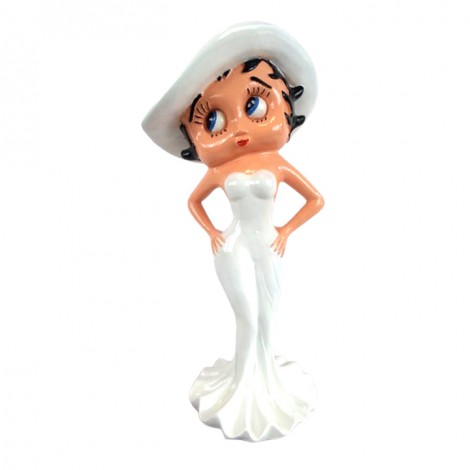 Statue en résine Betty Boop au chapeau et robe blanche 60 cm