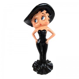 Statue en résine Betty Boop au chapeau et robe noire 60 cm