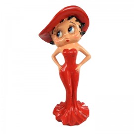 Statue en résine Betty Boop au chapeau et robe rouge 60 cm
