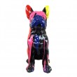 Statue chien bouledogue Français assis multicolore fond noir en résine 60 cm