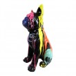 Statue chien bouledogue Français assis multicolore fond noir en résine 60 cm