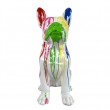 Statue chien bouledogue Français assis multicolore fond blanc en résine 60 cm