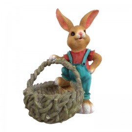 Statue en résine lapin garçon au panier jardinière 56 cm