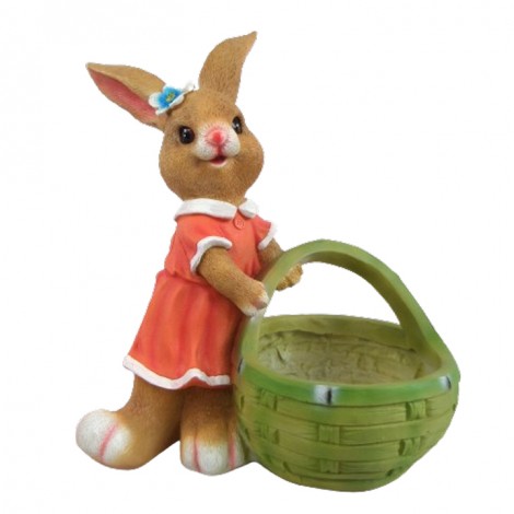 Statue en résine lapin fillette au panier jardinière 52 cm