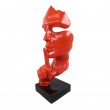 Statue en résine sur socle visage de femme rouge le signe du silence 63 cm