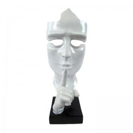 Statue en résine sur socle visage de femme blanc le signe du silence 43 cm