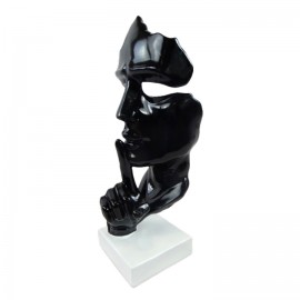 Statue en résine sur socle visage de femme noir le signe du silence 43 cm