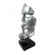 Statue en résine sur socle visage de femme argent le signe du silence 43 cm