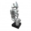 Statue en résine sur socle visage de femme argent le signe du silence 43 cm