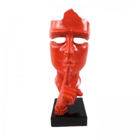 Statue en résine sur socle visage de femme rouge le signe du silence 43 cm