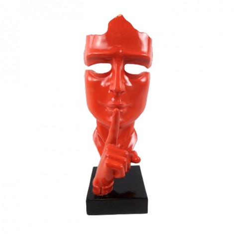 Statue en résine sur socle visage de femme rouge le signe du silence 43 cm