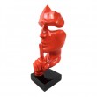 Statue en résine sur socle visage de femme rouge le signe du silence 43 cm