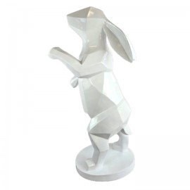 Statue XXL lapin debout blanc origami 110 cm en résine