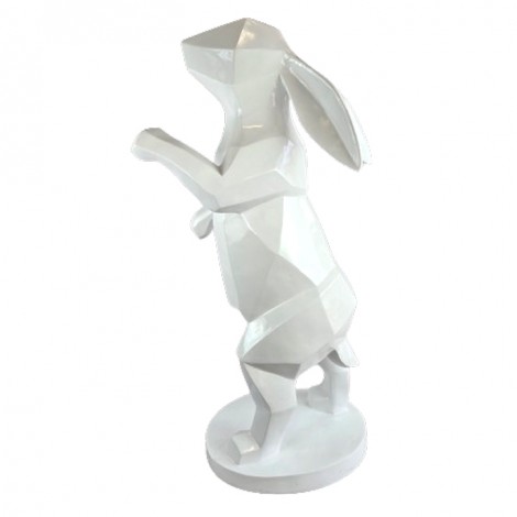 Statue XXL lapin debout blanc origami 110 cm en résine