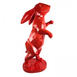 Statue XXL lapin debout rouge en origami 110 cm en résine