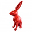 Statue XXL lapin assis rouge origami 82 cm en résine oreilles droite