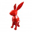 Statue XXL lapin assis rouge origami 82 cm en résine oreilles droite