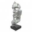 Statue en résine sur socle visage de femme design argent le signe du silence 23 cm