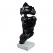 Statue en résine sur socle visage de femme design noir le signe du silence 23 cm