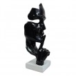 Statue en résine sur socle visage de femme design noir le signe du silence 23 cm