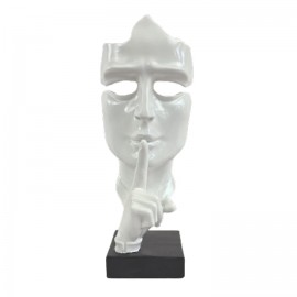 Statue en résine sur socle visage de femme design blanc le signe du silence 23 cm