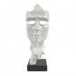 Statue en résine sur socle visage de femme design blanc le signe du silence 23 cm