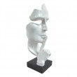 Statue en résine sur socle visage de femme design blanc le signe du silence 23 cm