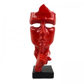 Statue en résine sur socle visage de femme design rouge le signe du silence 23 cm