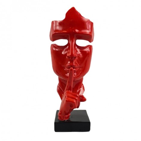 Statue en résine sur socle visage de femme design rouge le signe du silence 23 cm