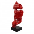 Statue en résine sur socle visage de femme design rouge le signe du silence 23 cm