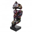 Statue en résine sur socle visage de femme design splash fond noirle signe du silence 23 cm