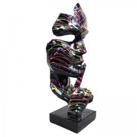 Statue en résine sur socle visage de femme design splash fond noirle signe du silence 23 cm