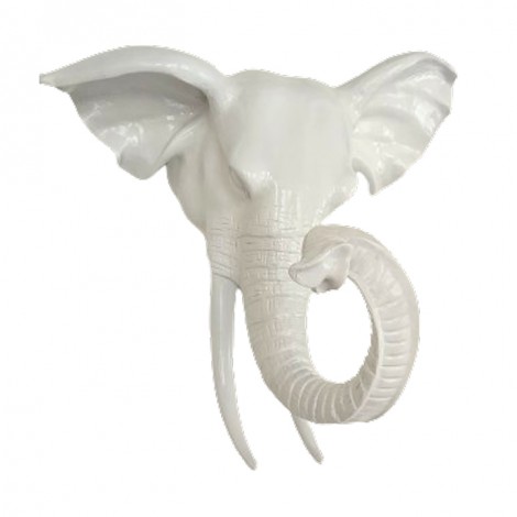 Statue en résine trophée tête d'éléphant XXL couleur blanche - 70 cm