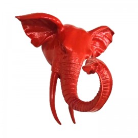 Statue en résine trophée tête d'éléphant XXL couleur rouge - 70 cm