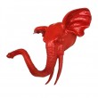 Statue en résine trophée tête d'éléphant XXL couleur rouge - 70 cm