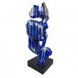 Statue en résine sur socle visage de femme bleu et doré le signe du silence 43 cm