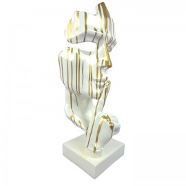 Statue en résine sur socle visage de femme doré sur fond blanc le signe du silence 64 cm