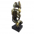 Statue en résine sur socle visage de femme multicolore doré sur fond noir le signe du silence 64 cm